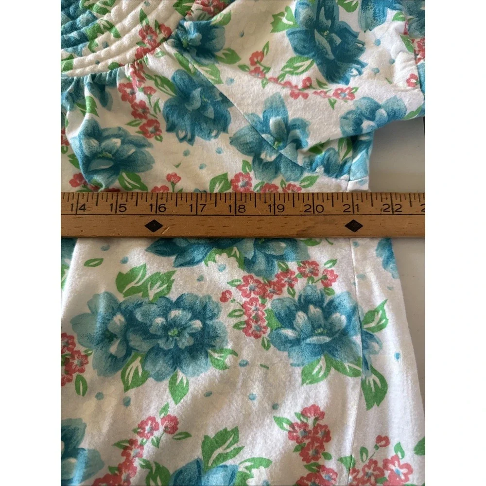 VTG Moon Dance SZ L Pearl Snap‎ Housecoat Pocket Blue Floral Granny Core Retro - Picture 8 of 10